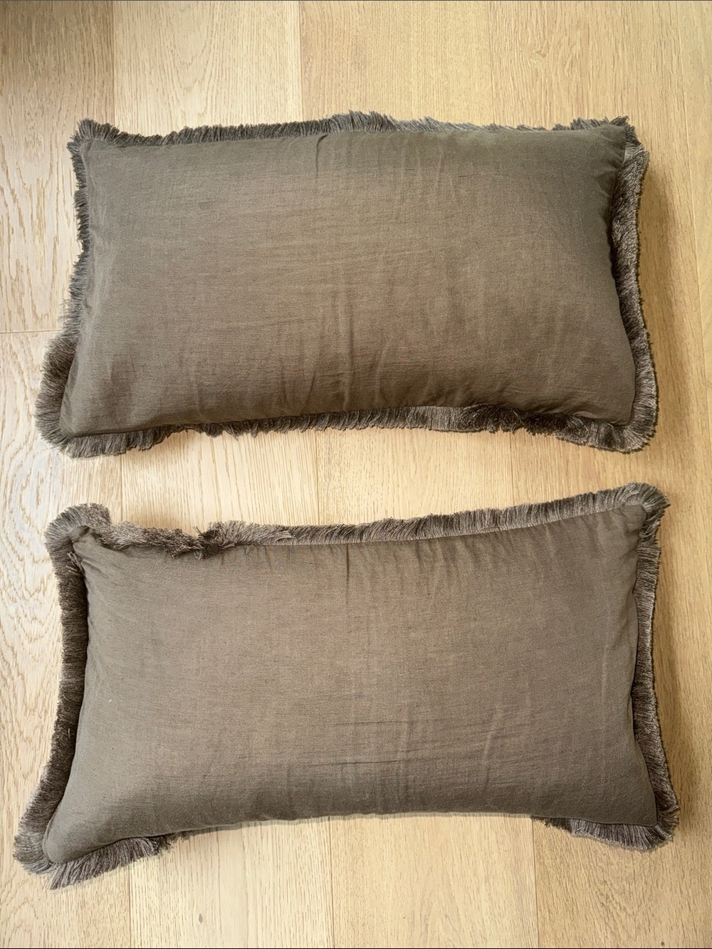 West Elm Brown Fringed Lumbar Accent Pillows